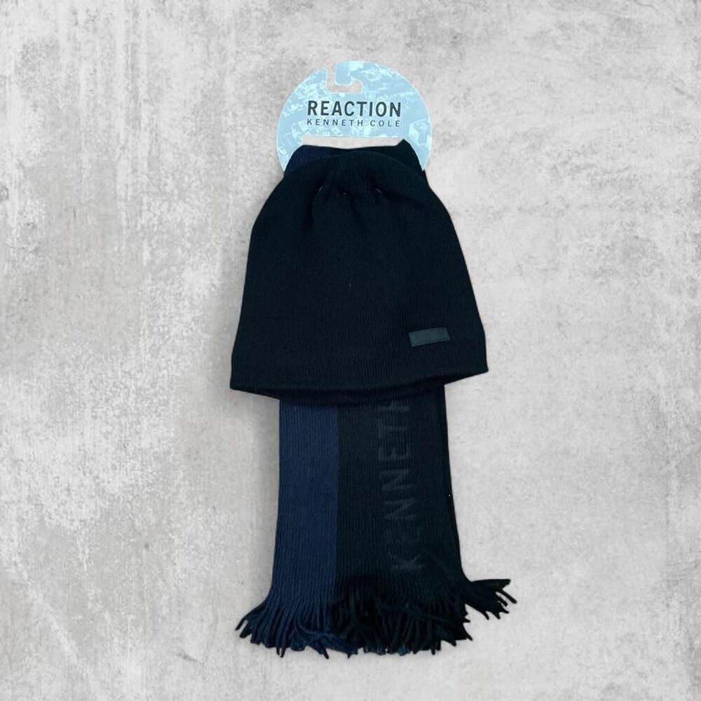 Reaction Kenneth Cole Men’s Beanie & Scarf Set Winter Knit Warm Cold Weather